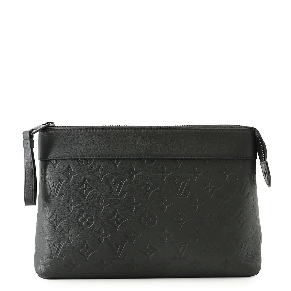 Louis Vuitton Monogram Shadow Black Pochette Voyage Souple Clutch Bag Black